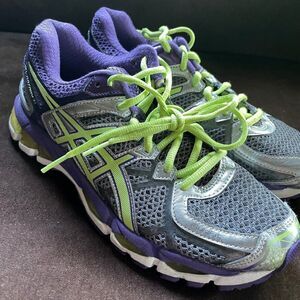 Excellent ASICS GEL Kayano 21 Purple Grey Lime Womens 8.5 US 40 EUR 2A Narrow
